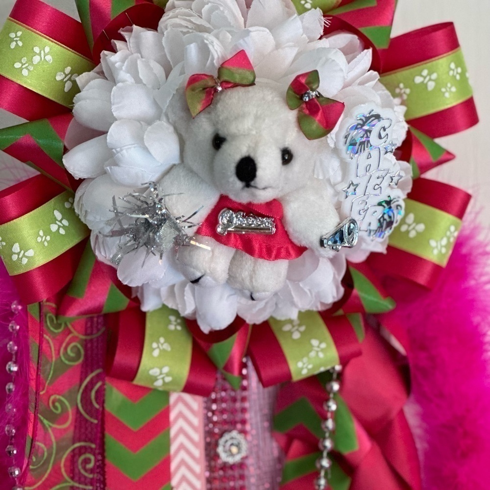 Cheer Homecoming Mum Pin or Neck Corsage Barbie Pink Bear &  Graduation Leis - Picture 3 of 17